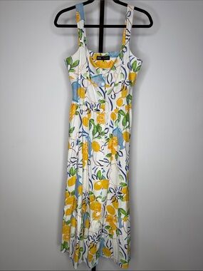Zara White Lemon-Print Maxi Dress with Yellow, Blue and Green Accents